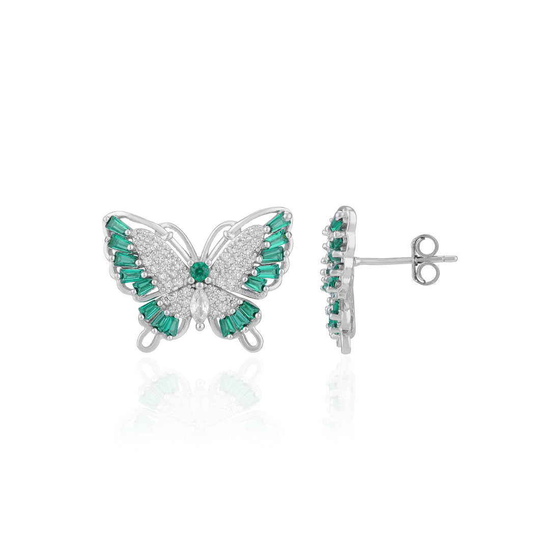 925 Sterling Silver Emerald Cut Green Stone Butterfly Statement Earring for Women