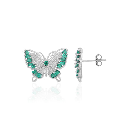 925 Sterling Silver Emerald Cut Green Stone Butterfly Statement Earring for Women