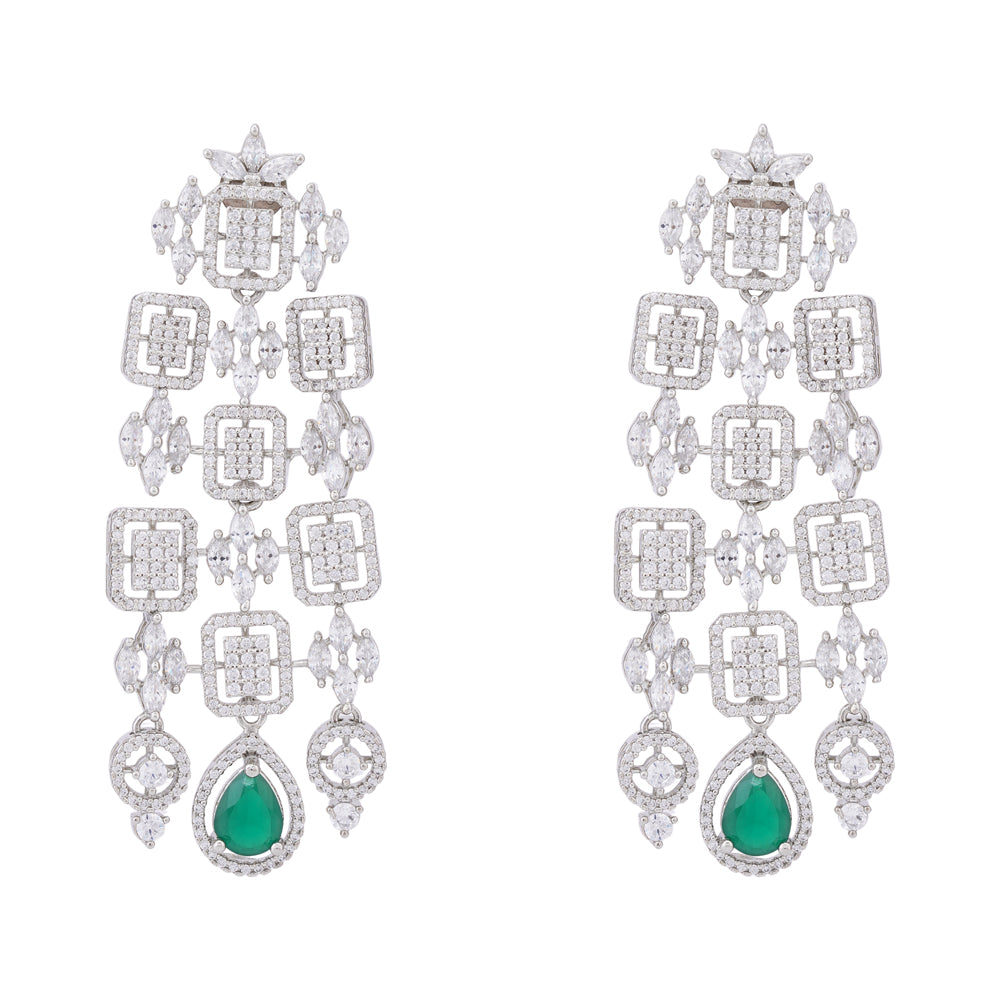 925 Sterling Silver Emerald Green Cascading Earring