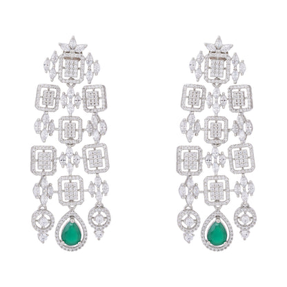 925 Sterling Silver Emerald Green Cascading Earring