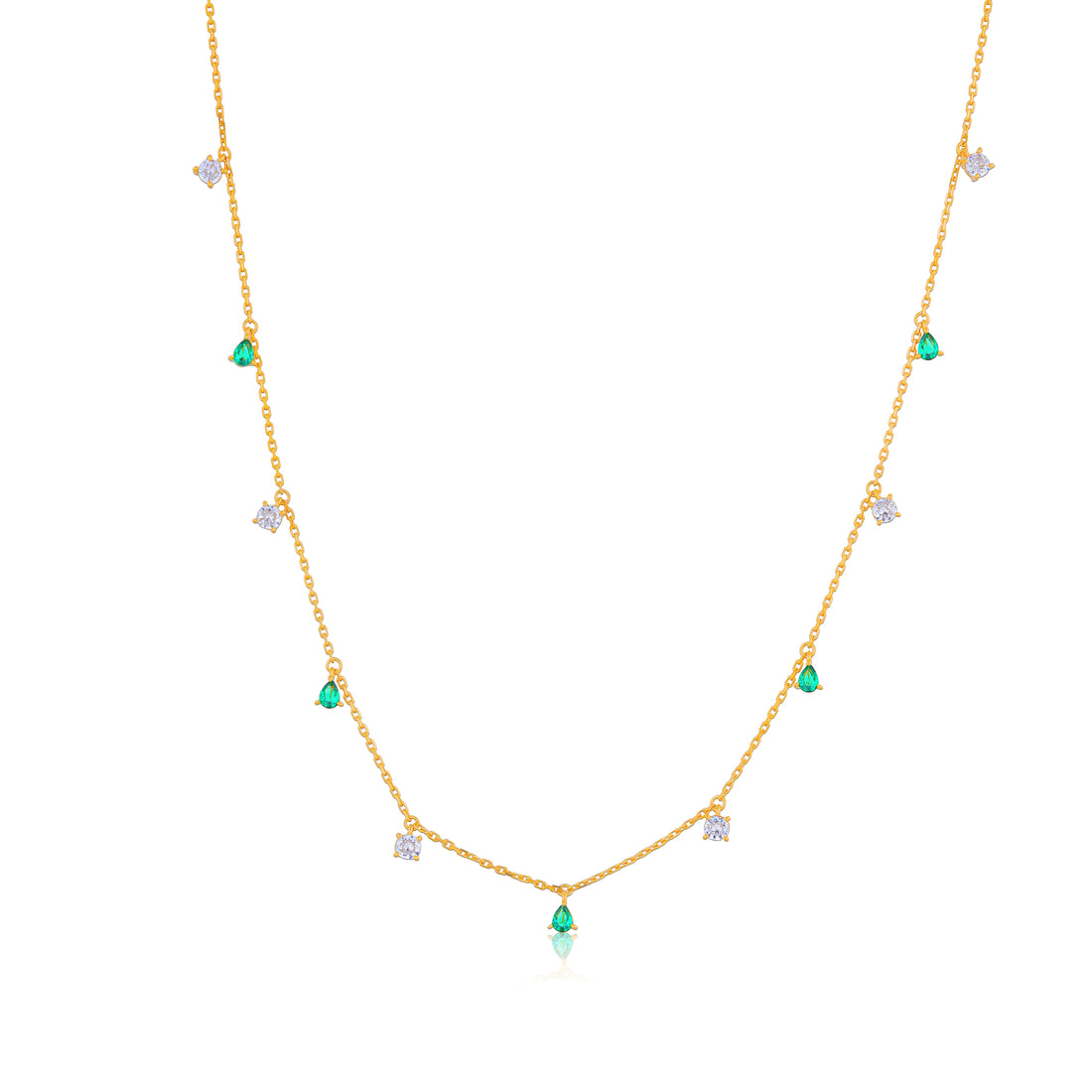 925 Sterling Silver Emerald Green Tear Drops Gold Plated Necklace For Kids