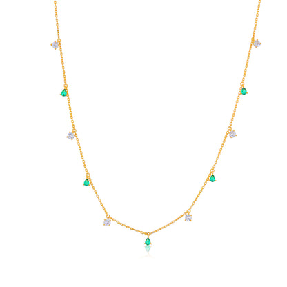 925 Sterling Silver Emerald Green Tear Drops Gold Plated Necklace For Kids
