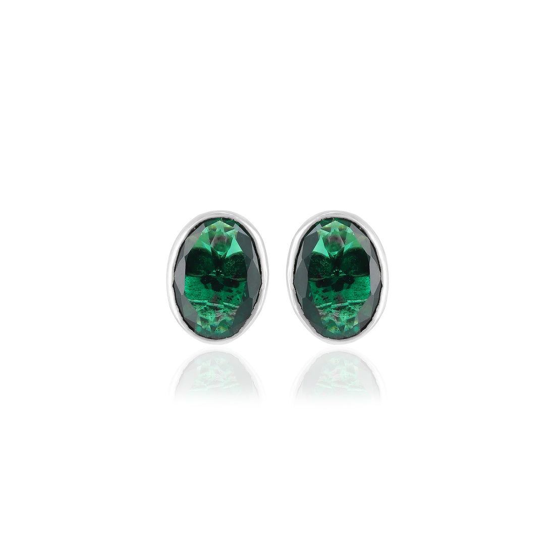 925 Sterling Silver Emerald Oval Cut Rhodium Plated Stud for Women