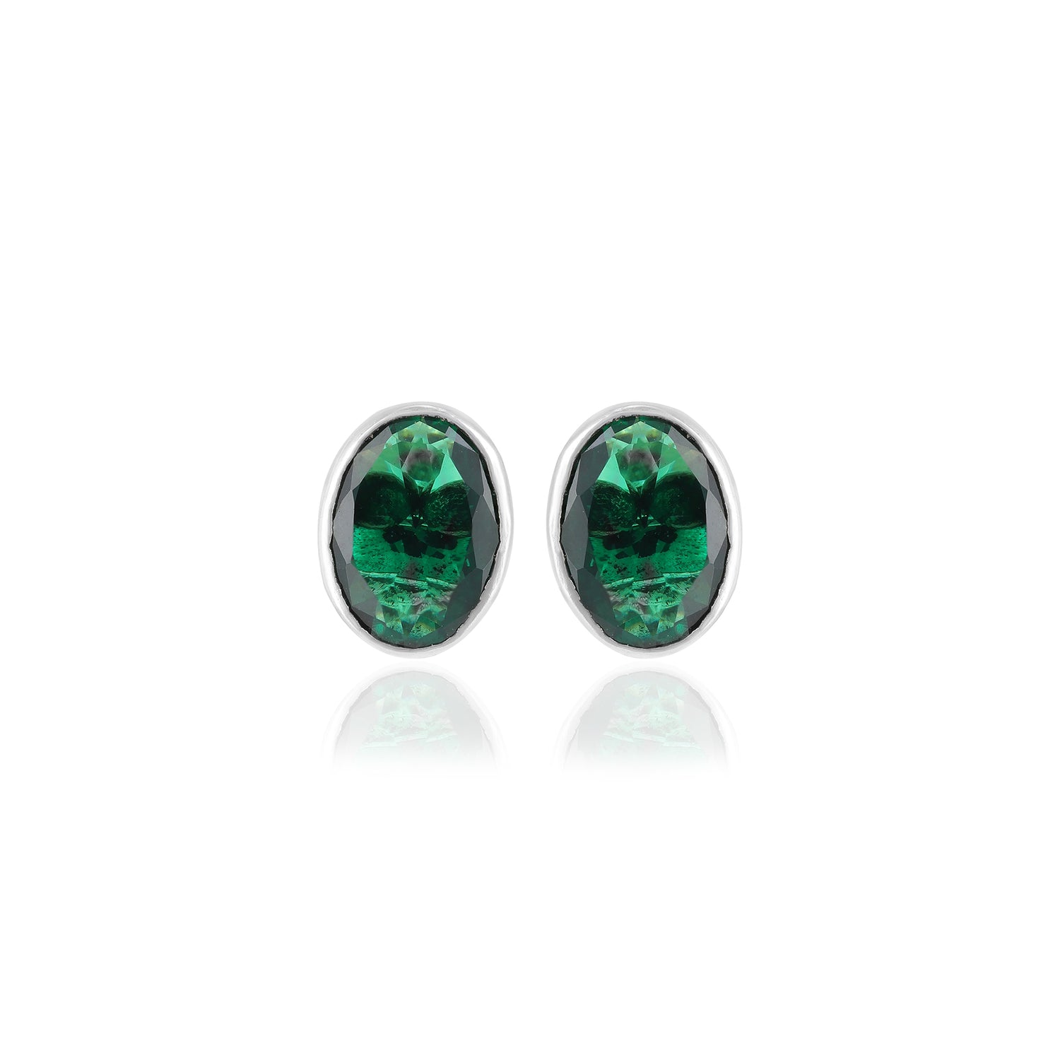 925 Sterling Silver Emerald Oval Cut Rhodium Plated Stud for Women