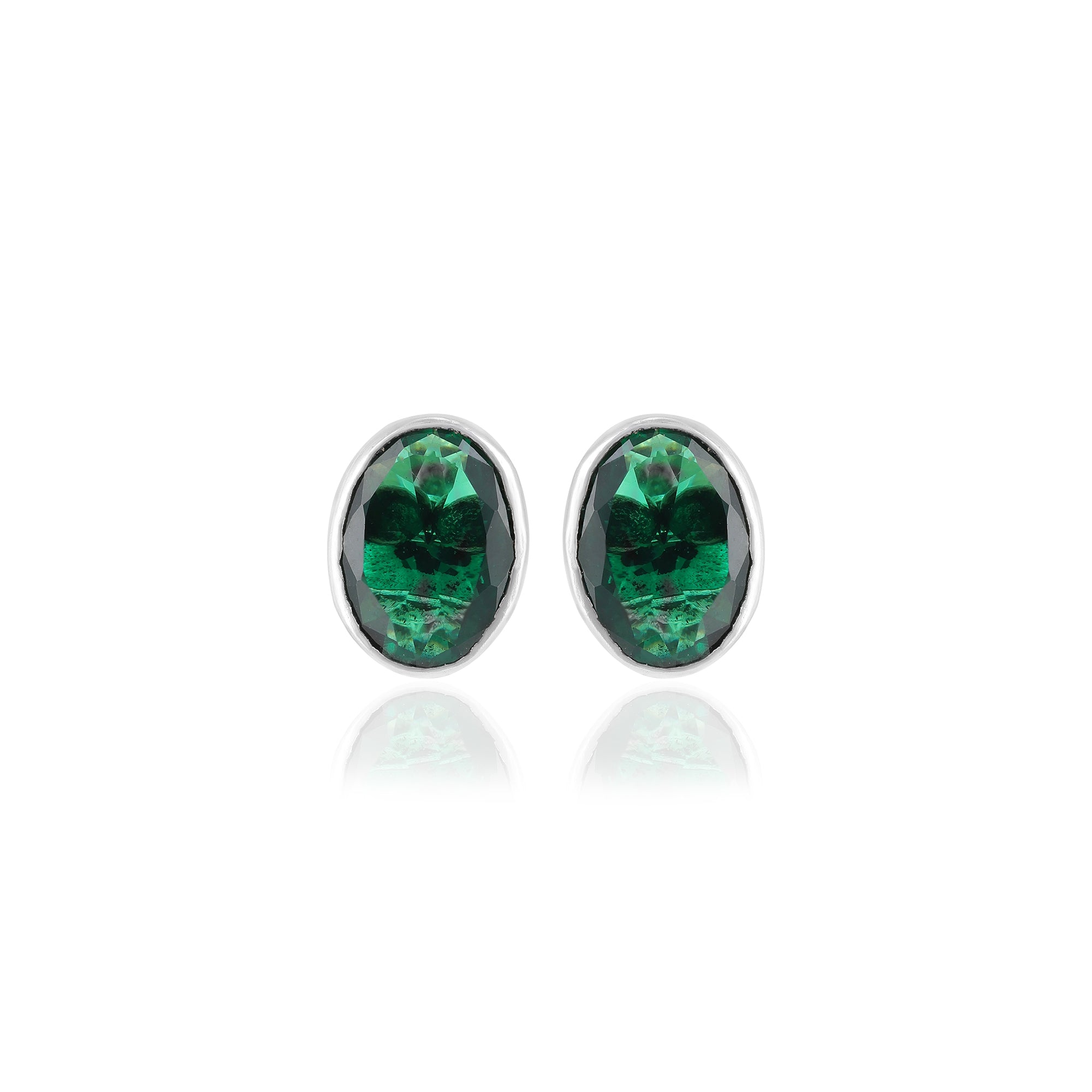 925 Sterling Silver Emerald Oval Cut Rhodium Plated Stud for Women