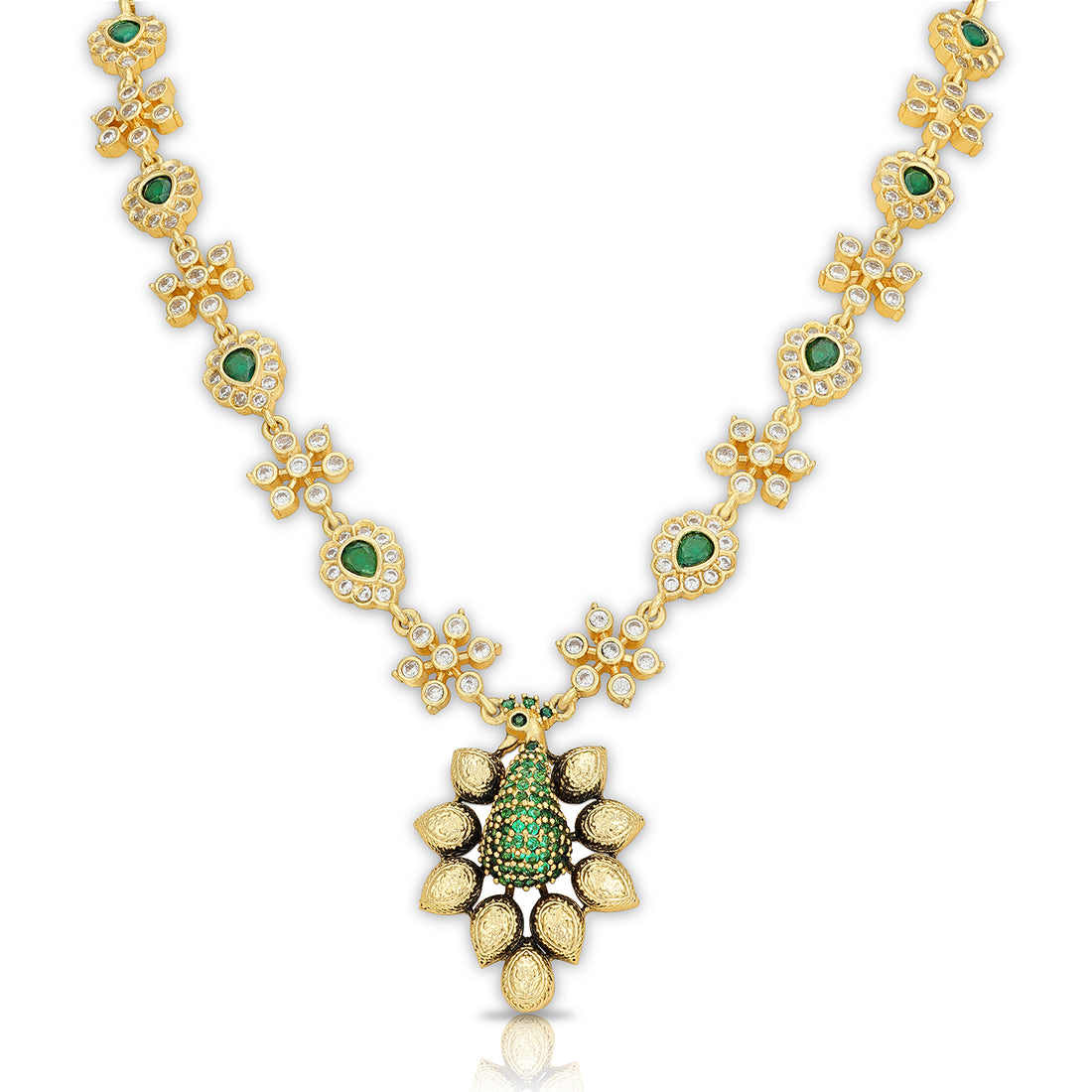 925 Sterling Silver Emerald Peacock Charm Traditional Necklace for Women