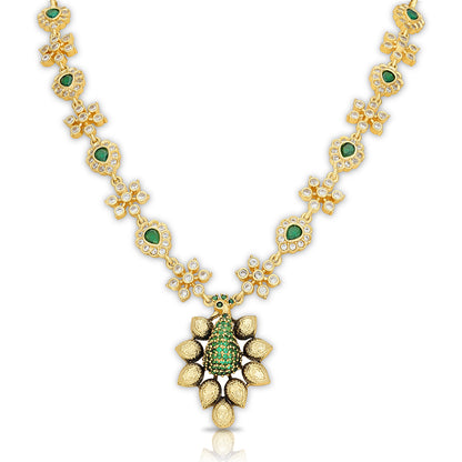 925 Sterling Silver Emerald Peacock Charm Traditional Necklace for Women