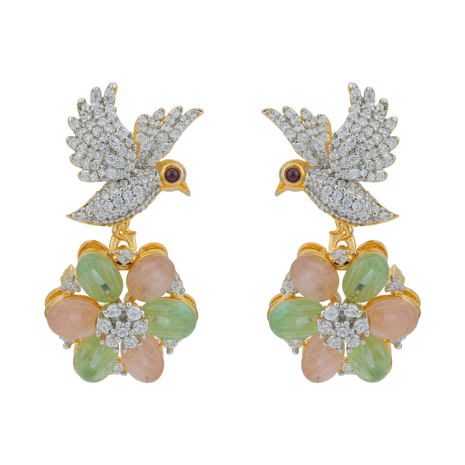 925 Sterling Silver Emerald Rose Petal Bird Drop Earring for Women