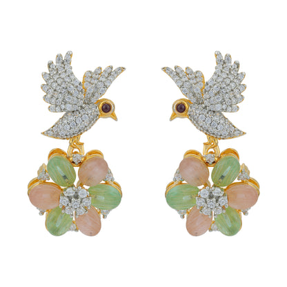 925 Sterling Silver Emerald Rose Petal Bird Drop Earring for Women