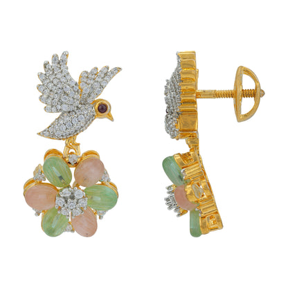 925 Sterling Silver Emerald Rose Petal Bird Drop Earring for Women