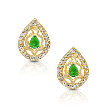 925 Sterling Silver Emerald Teardrop Halo Stud Earring for Women