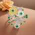 925 Sterling Silver Emerald Wing Floral Duo Ring For Women
