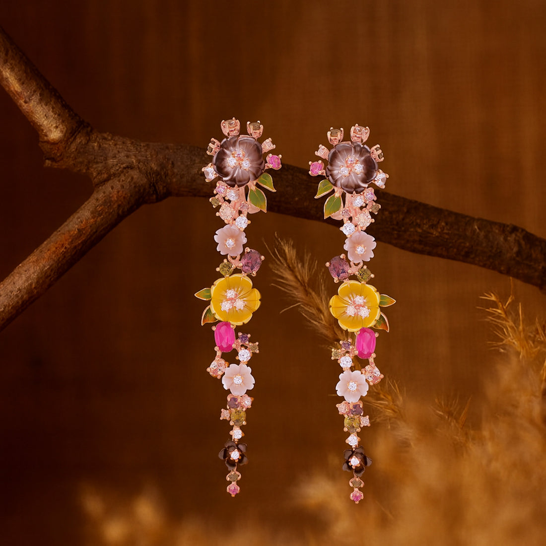 925 Sterling Silver Enamel Garden Bloom Drop Colorful Accents Earring for Women