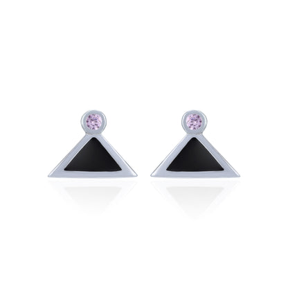A pair of earring with enamel triangle and pink crystal