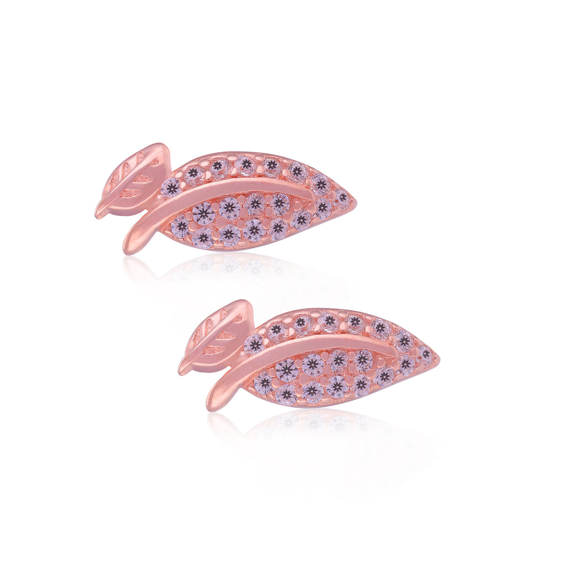 925 Sterling Silver Enchanted Leaf Rose Gold Plated Stud for Women