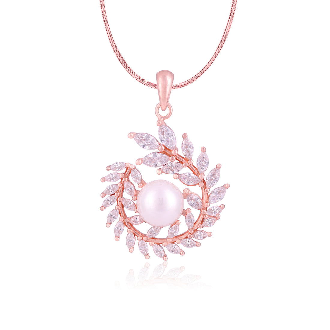 925 Sterling Silver Encircle Leaf Rose Gold Plated Pendants for Women