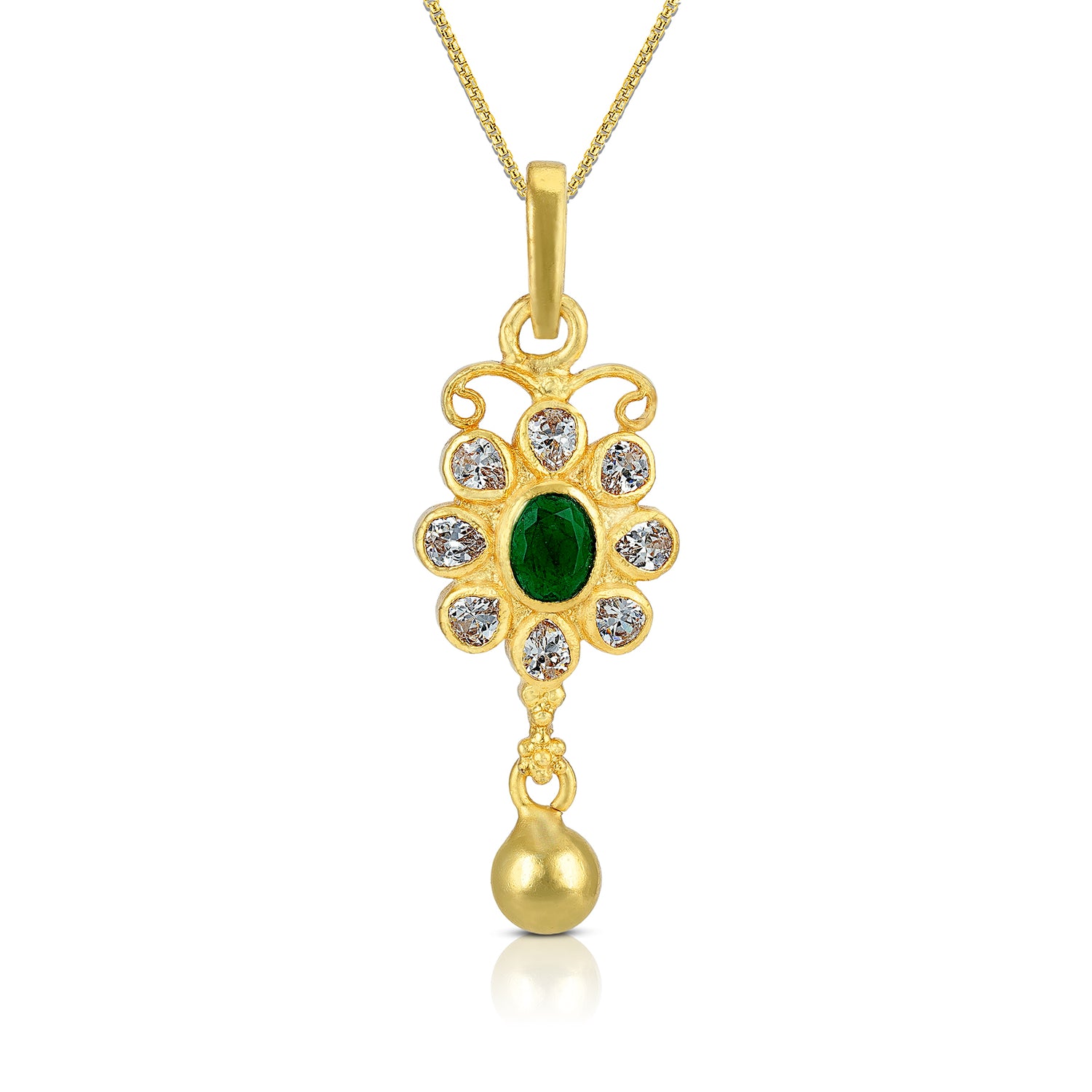 925 Sterling Silver Ethereal Flourishing Emerald Centre Pendant For Women
