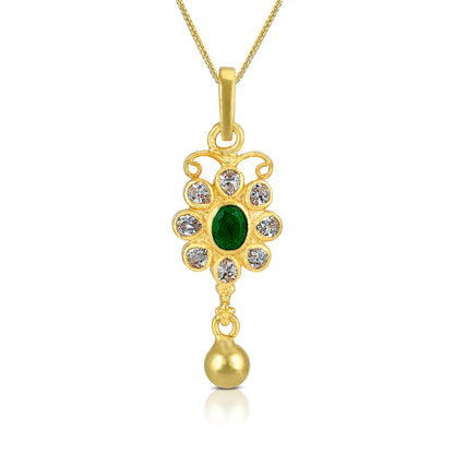 925 Sterling Silver Ethereal Flourishing Emerald Centre Pendant For Women