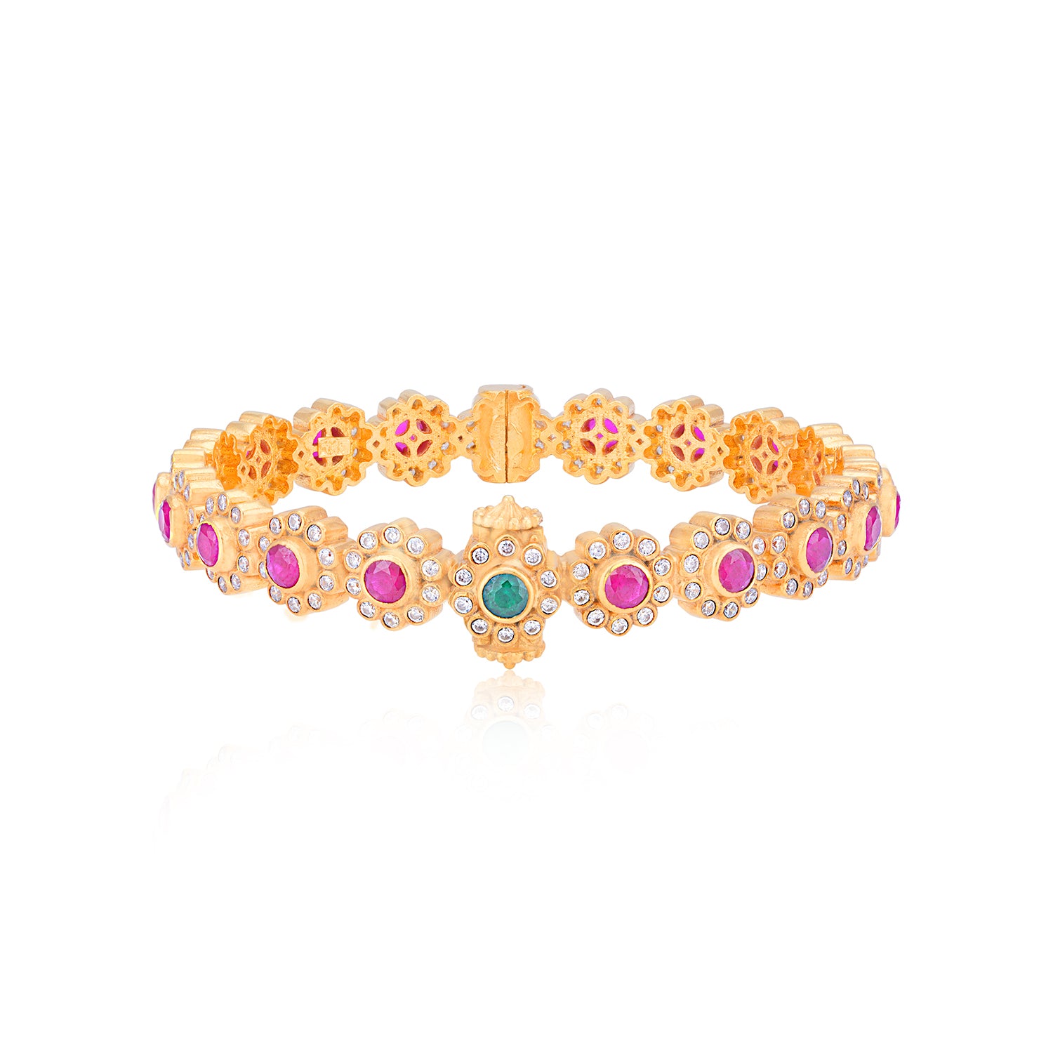 925 Sterling Silver Ethnic Aura Floral Gold Plated Bangle for Women