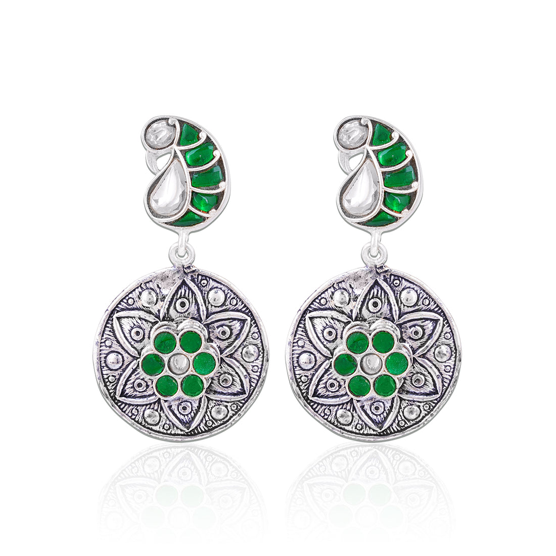 925 Sterling Silver Ethnic Oxidized Green Earrings for Women