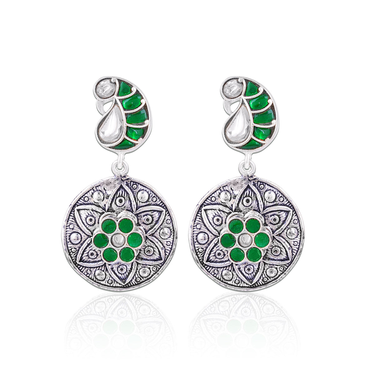 925 Sterling Silver Ethnic Oxidized Green Earrings for Women