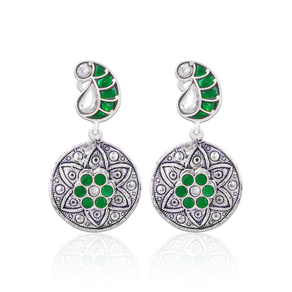 925 Sterling Silver Ethnic Oxidized Green Earrings for Women