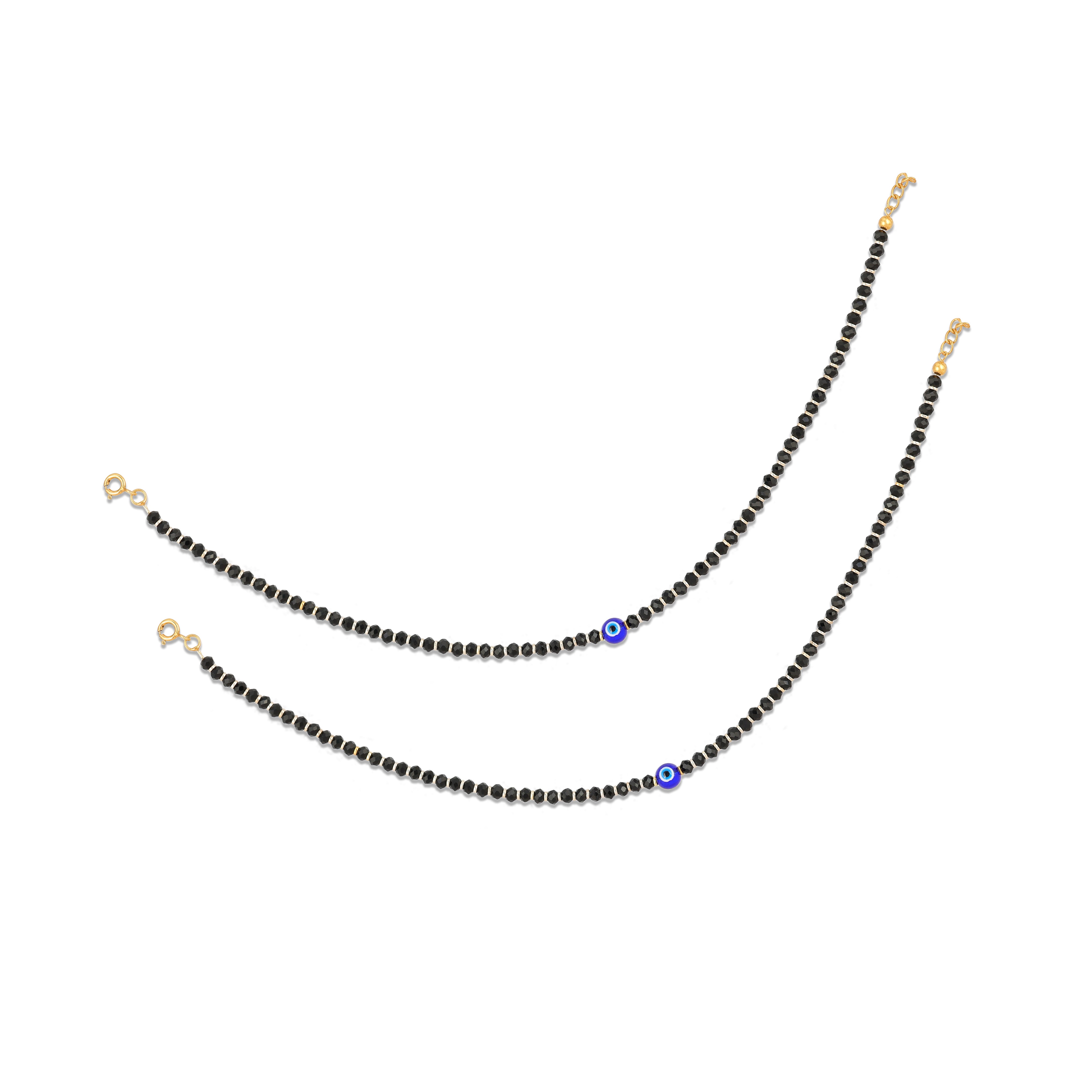 925 Sterling Silver Evil Eye Black Beaded Anklets For Women