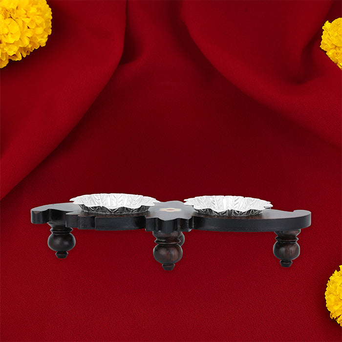 925 Sterling Silver Fancy Bowl Set With Rosewood Base For Pooja