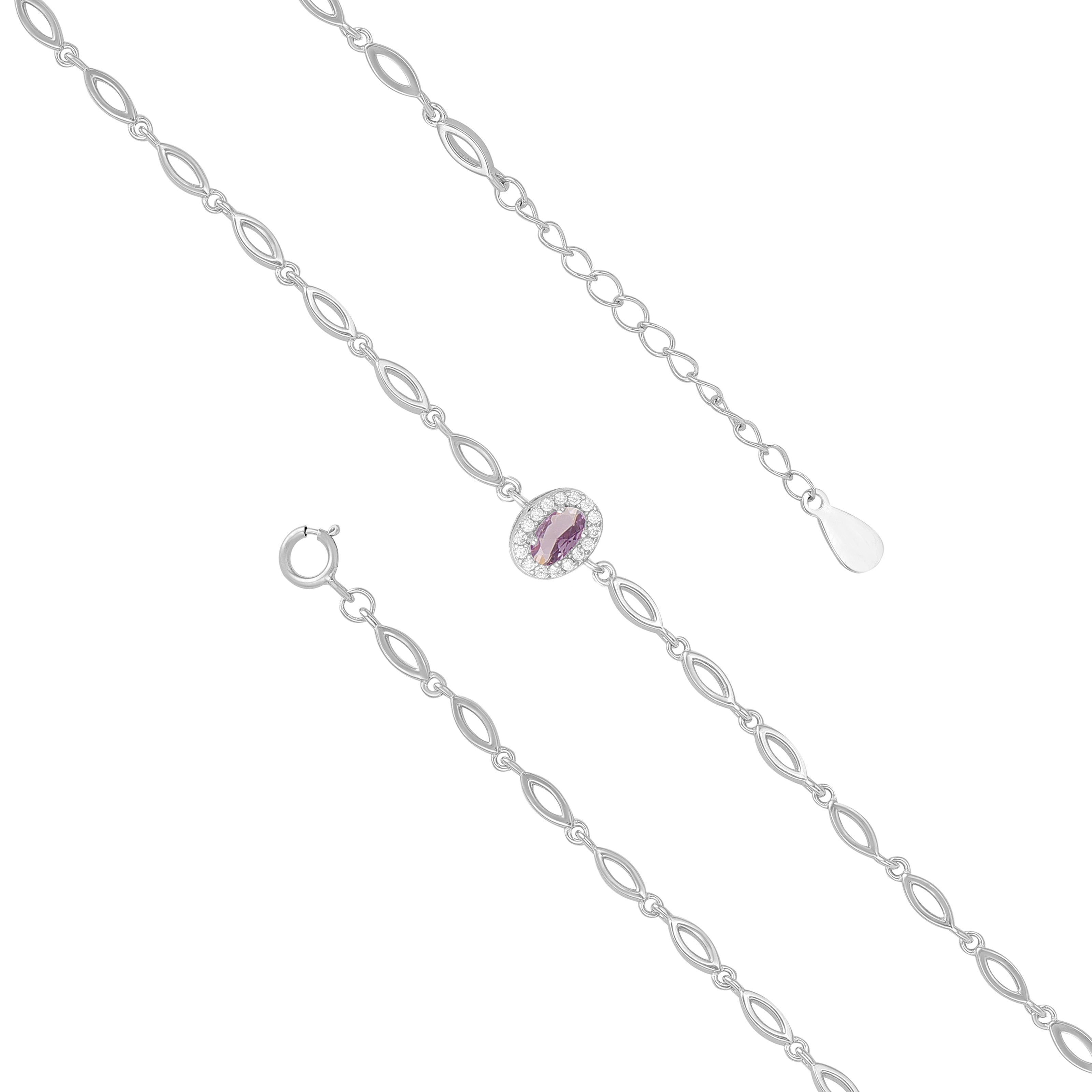 925 Sterling Silver February Month Circle Amethyst Birthstone Bracelet For Women