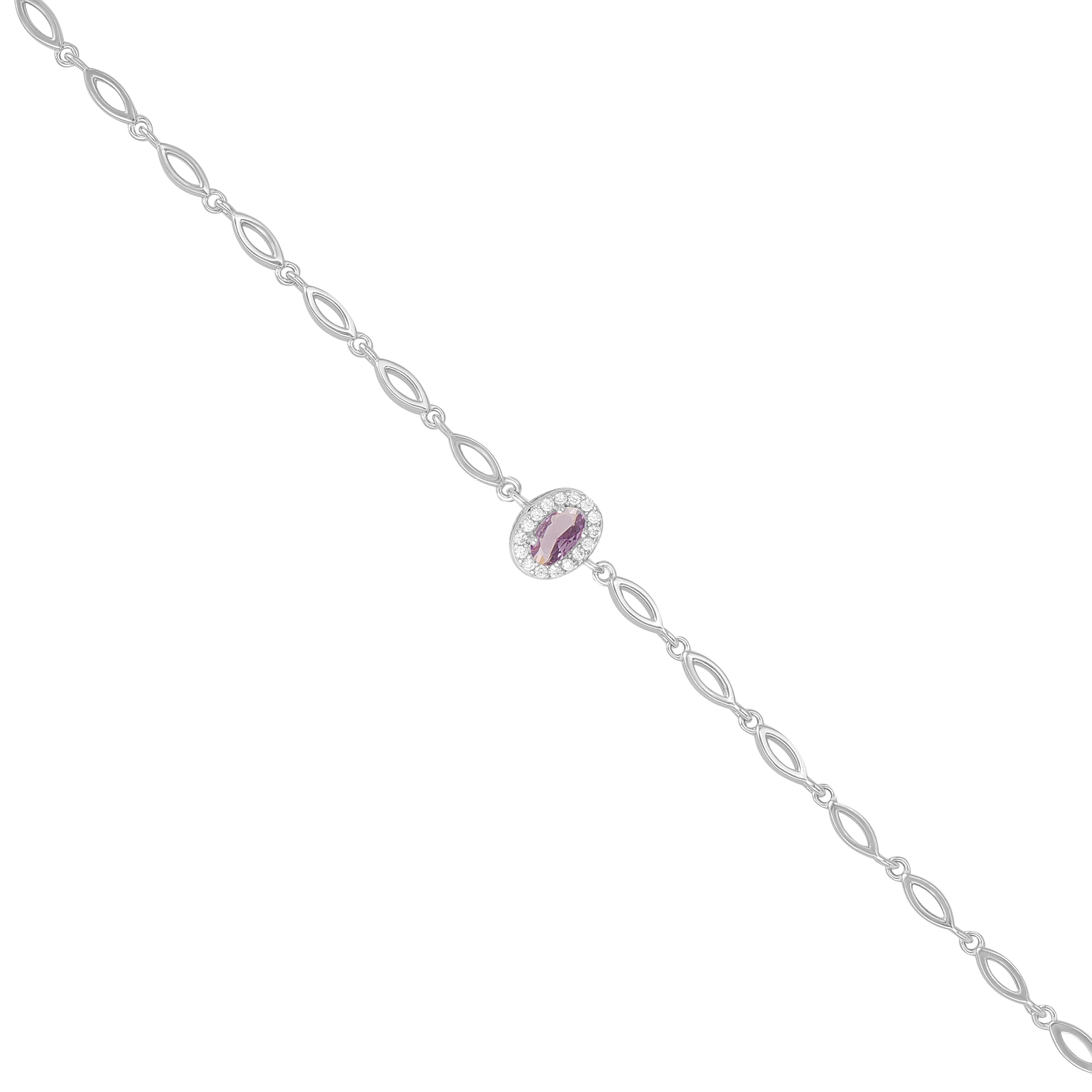 925 Sterling Silver February Month Circle Amethyst Birthstone Bracelet For Women