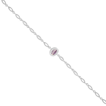925 Sterling Silver February Month Circle Amethyst Birthstone Bracelet For Women