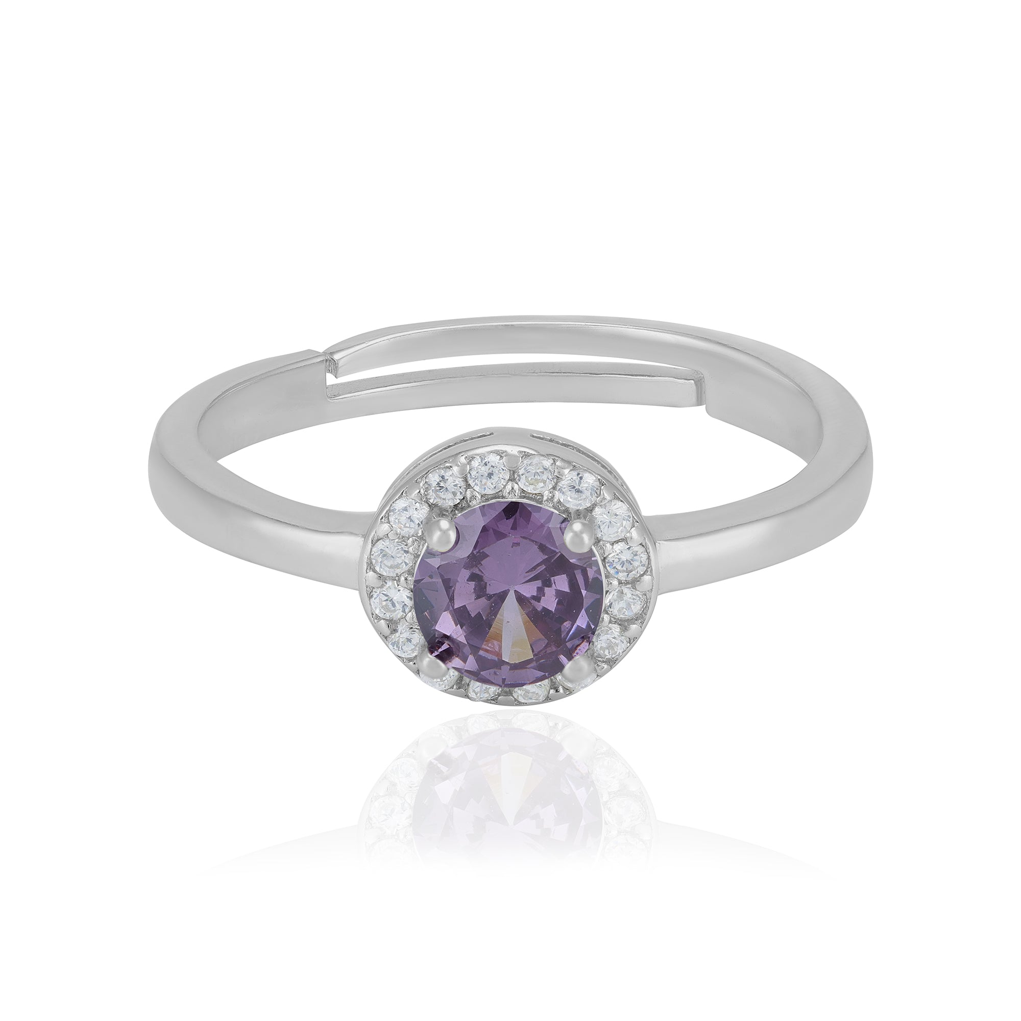 925 Sterling Silver February Month Circle Amethyst Birthstone Ring For Women