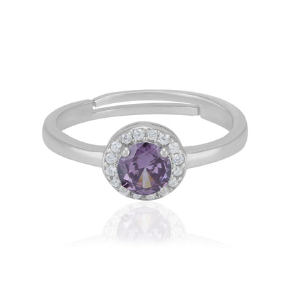 925 Sterling Silver February Month Circle Amethyst Birthstone Ring For Women