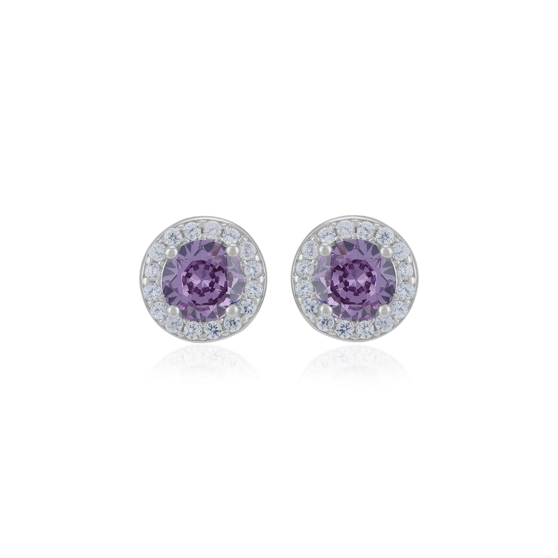 925 Sterling Silver February Month Circle Amethyst Birthstone Stud For Women
