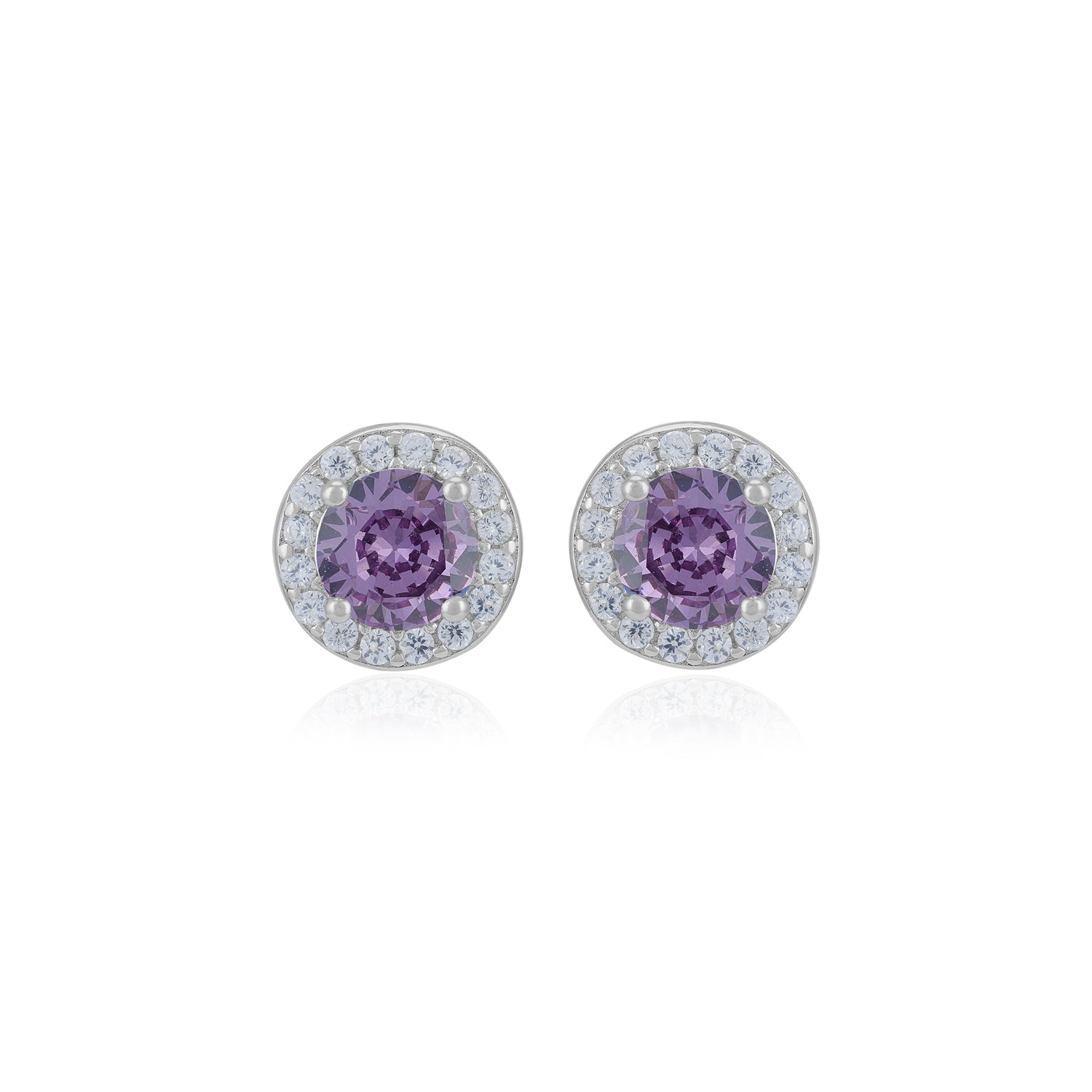 925 Sterling Silver February Month Circle Amethyst Birthstone Stud For Women