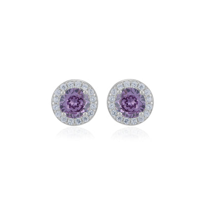 925 Sterling Silver February Month Circle Amethyst Birthstone Stud For Women