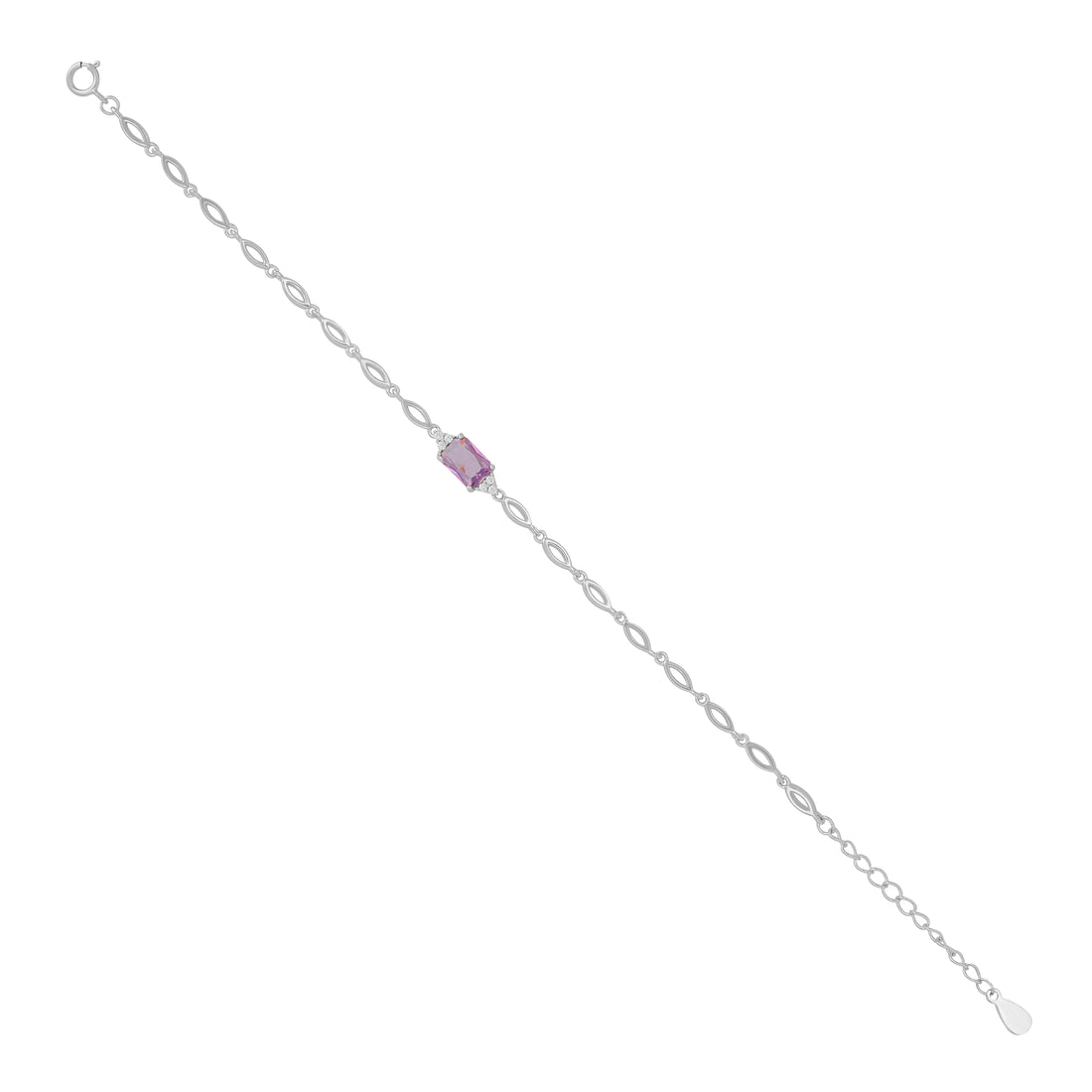 925 Sterling Silver February Month Square Amethyst Birthstone Bracelet For Women