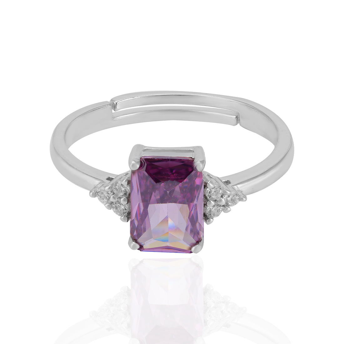 925 Sterling Silver February Month Square Amethyst Birthstone Ring For Women