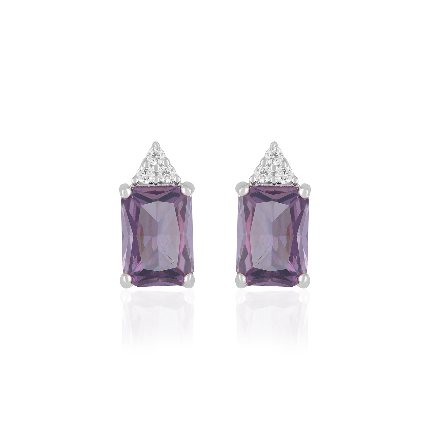 925 Sterling Silver February Month Square Amethyst Birthstone Stud For Women