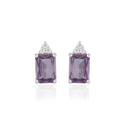 925 Sterling Silver February Month Square Amethyst Birthstone Stud For Women