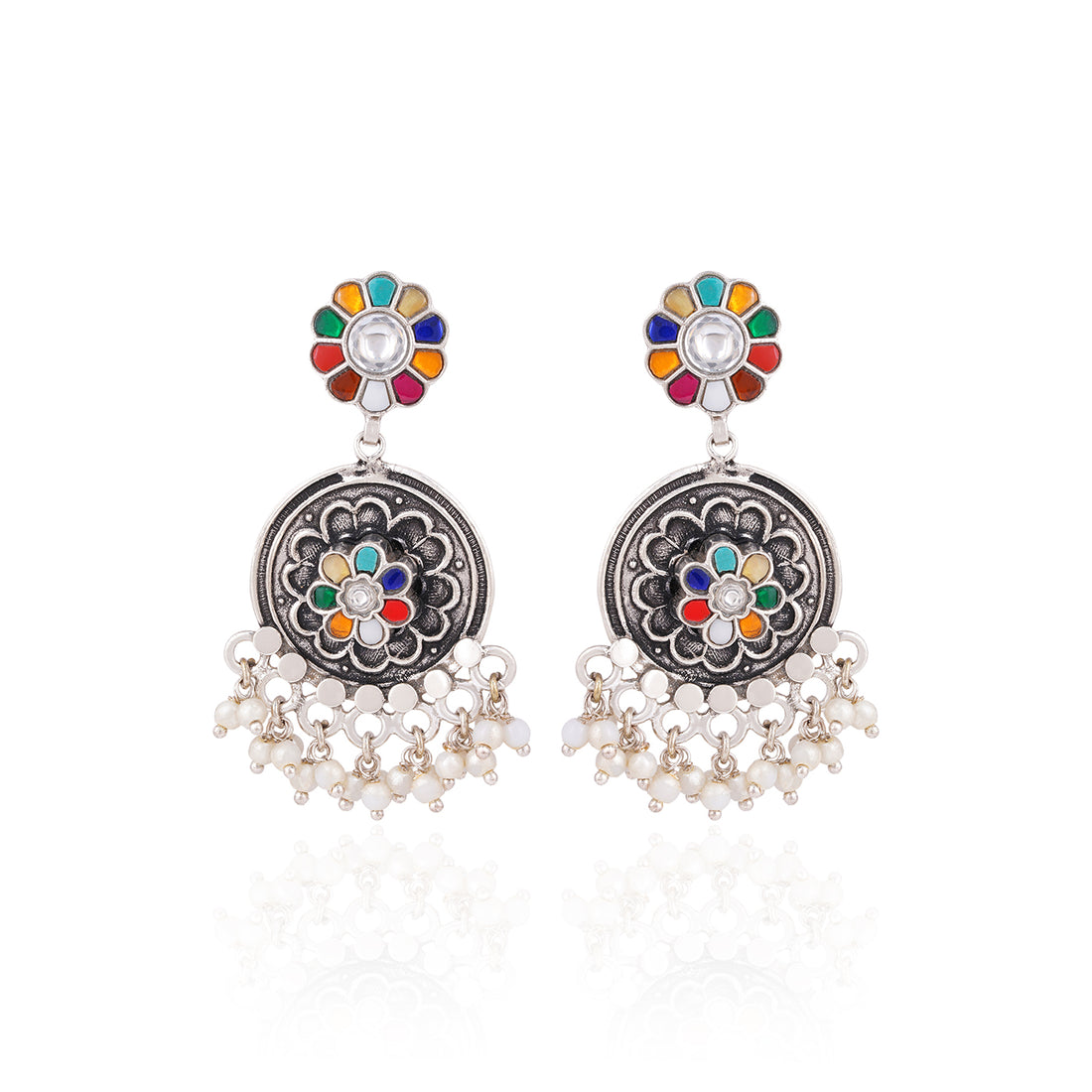 925 Sterling Silver Festive Multistone Jhumka Earrings for Women