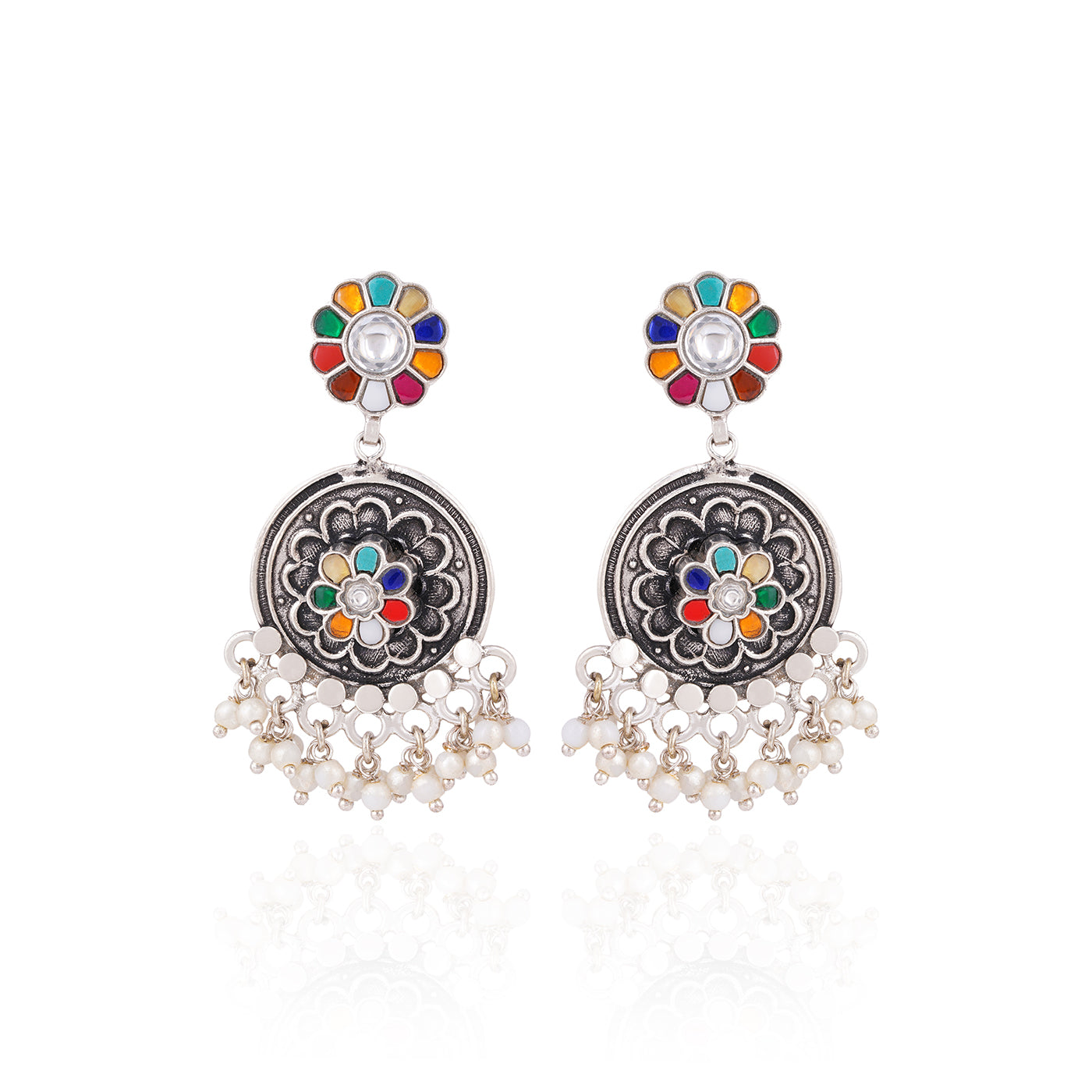 925 Sterling Silver Festive Multistone Jhumka Earrings for Women
