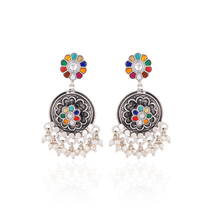 925 Sterling Silver Festive Multistone Jhumka Earrings for Women