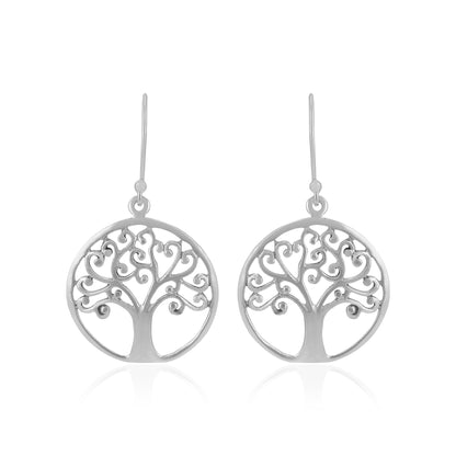 925 Sterling Silver Filigree Tree Hook Earrings For Women