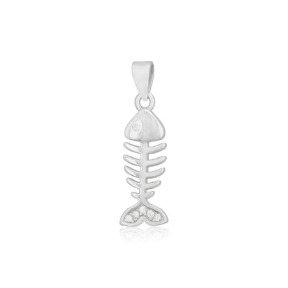 925 Sterling Silver Fish Bone Rhodium Pendants For Women