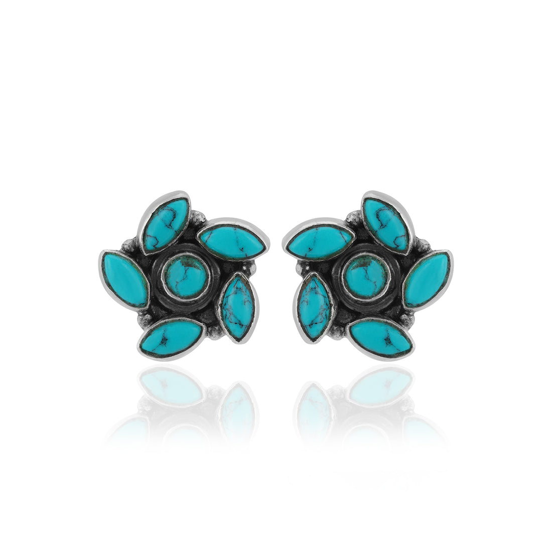 925 Sterling Silver Five-Petal Turquoise Floral Earrings For Women