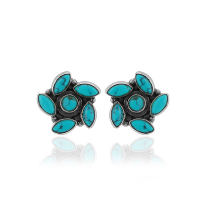 925 Sterling Silver Five-Petal Turquoise Floral Earrings For Women