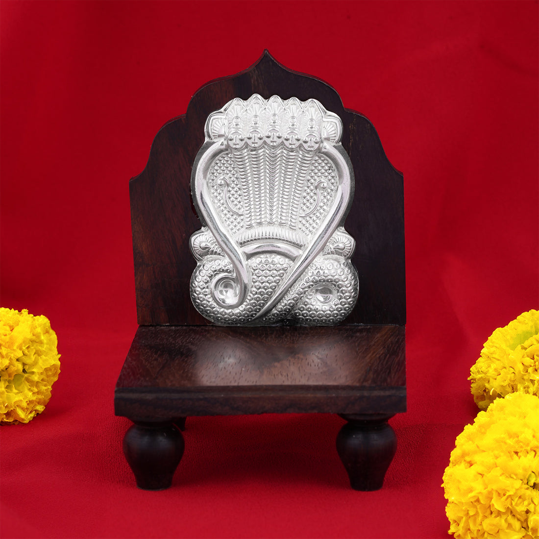 925 Sterling Silver Five Faced Serpent Idol with Rosewood Table