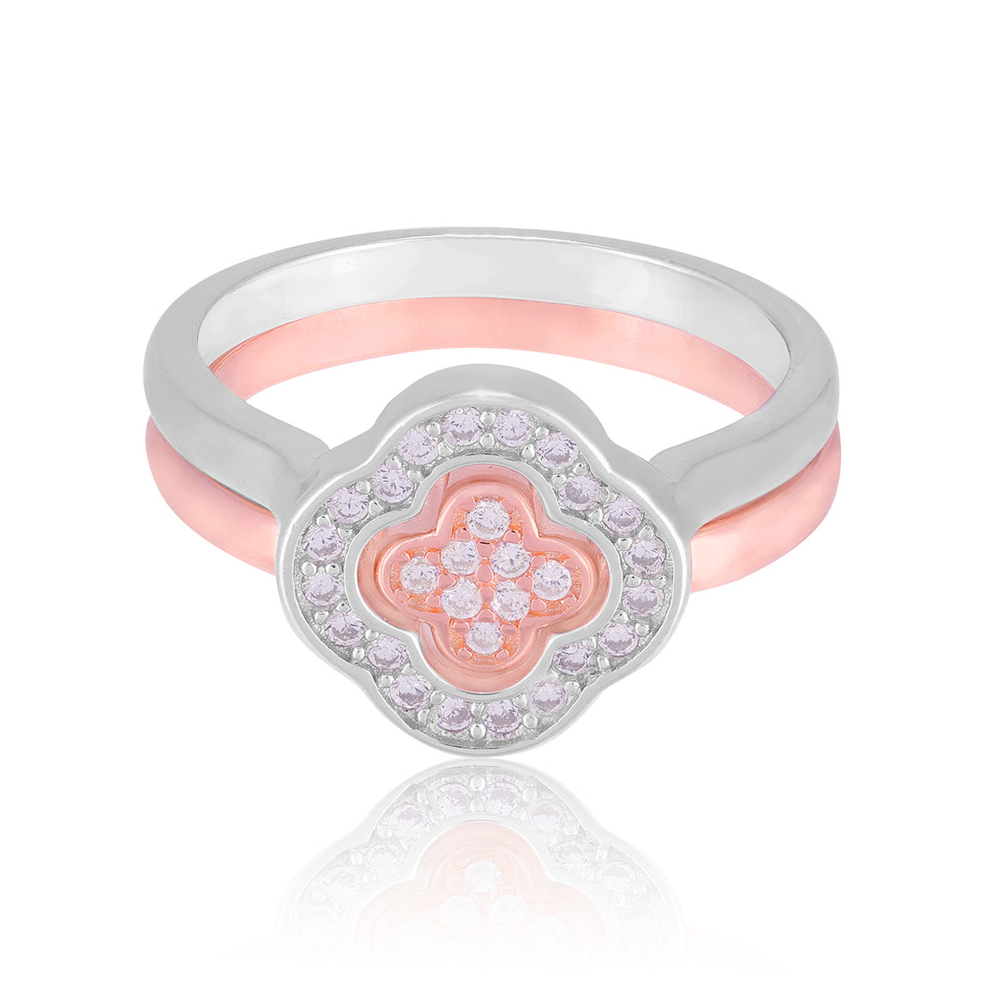 925 Sterling Silver Fleur de Grace Rose Gold Rhodium Plated Versatile Statement Ring for Women