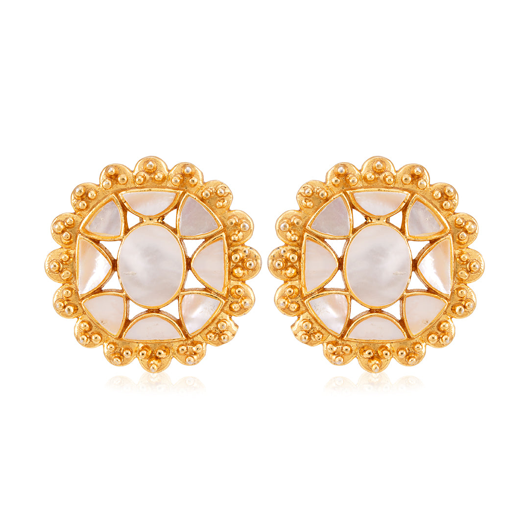 925 Sterling Silver Floral Aura Gold Plated Stud